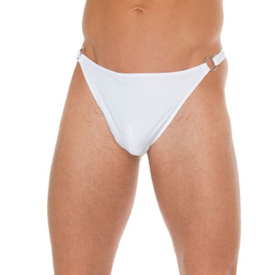 Mens White G String With Metal Hoop Connectors