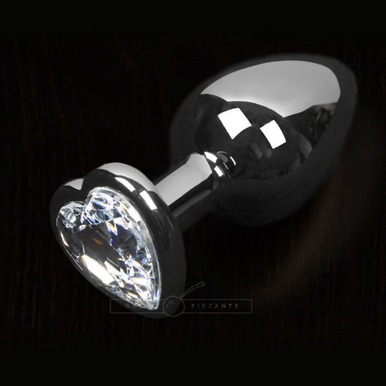 Dolce Piccante Silver Style Small Anal Plug Clear Heart Gem