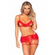 Leg Avenue Bra Garter Belt Set Red UK 6 to 12