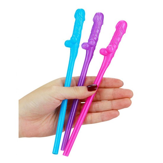 Lovetoy Pack Of 9 Willy Straws Blue Pink And Purple